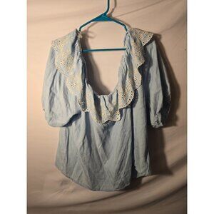 Romantic Blue eyelet Lace Off Shoulder Blouse Top Shirt 2X Plus 20  XXL New
